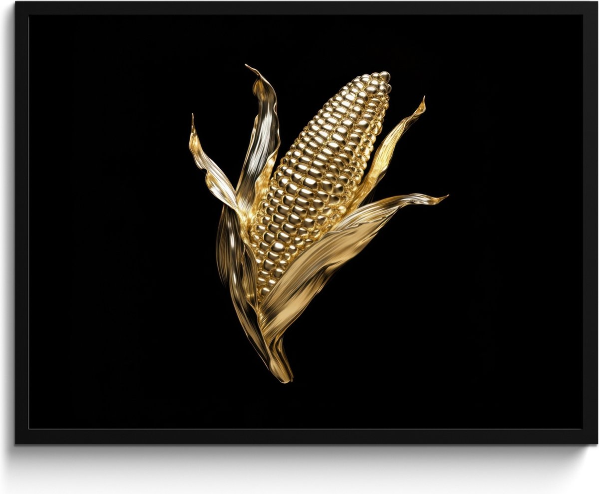 FrameYourWall Fotolijst inclusief poster - Posterlijst 80x60 cm - Posters - Mais - Eten - Goud - Zwart - Foto in lijst - Keuken decoratie muur - Wanddecoratie accessoires - Muurdecoratie - Schilderijen