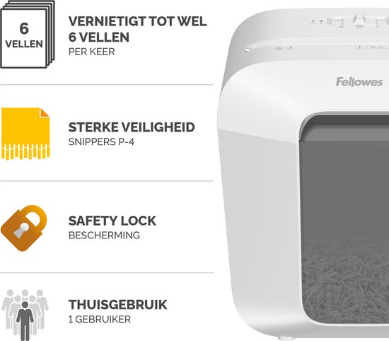 Fellowes LX25 - Destructeur de papier - P4 Cross-Cut - 6 feuilles - 11,5 L - blanc