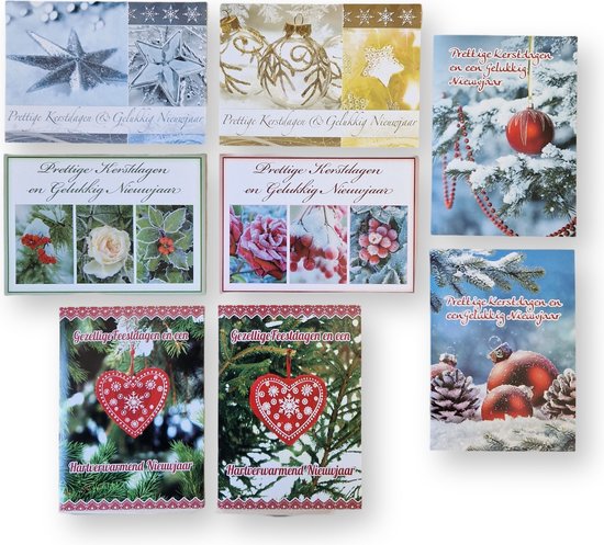50 Cards en Crafts Kerst- en Nieuwjaarskaarten met Pen - 9,5x14cm - 10 x 5 dubbele kaarten met enveloppen - serie Christmas 1
