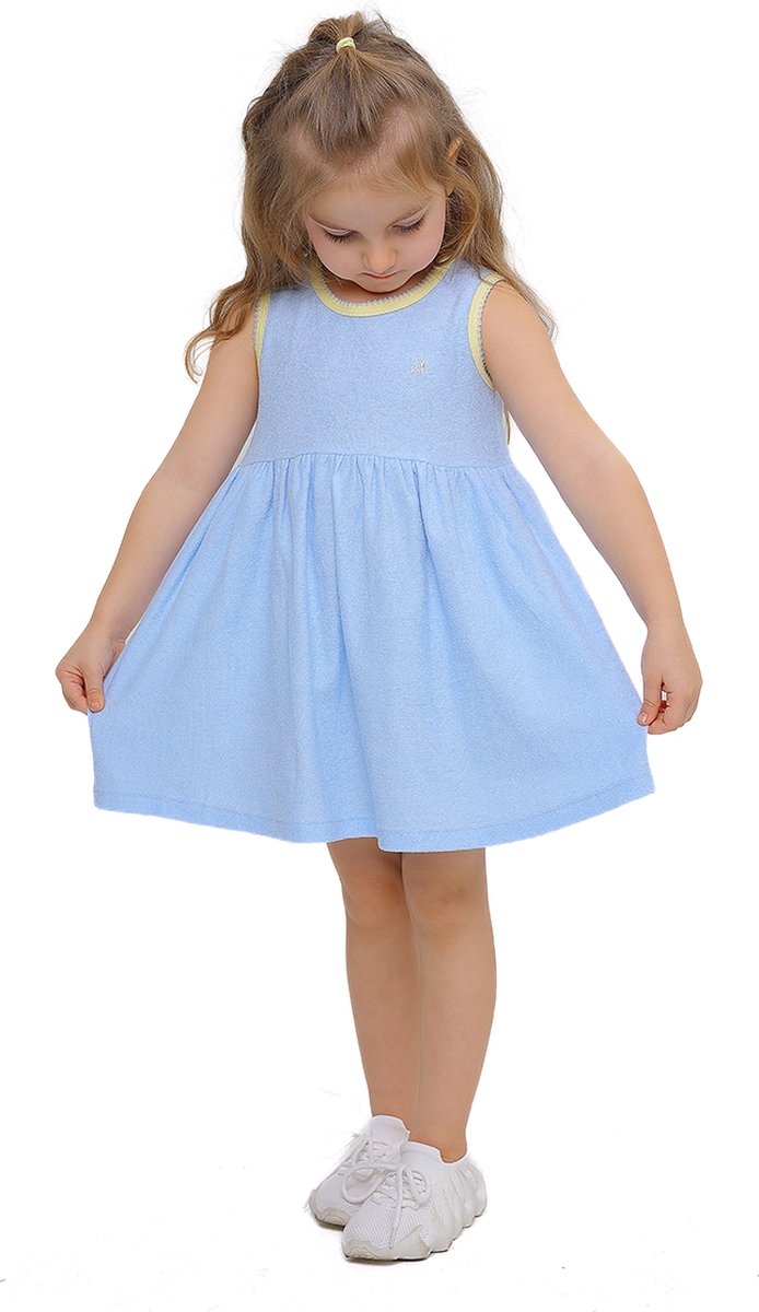 RobyKris Meisjes Badstof jurk - Katoen - Blauw - Maat 116-122