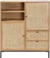 Dressoir met 4 rotan deuren - 145 x 40 x 80 cm - MDF hout en spaanplaten - zwart eikenkleur