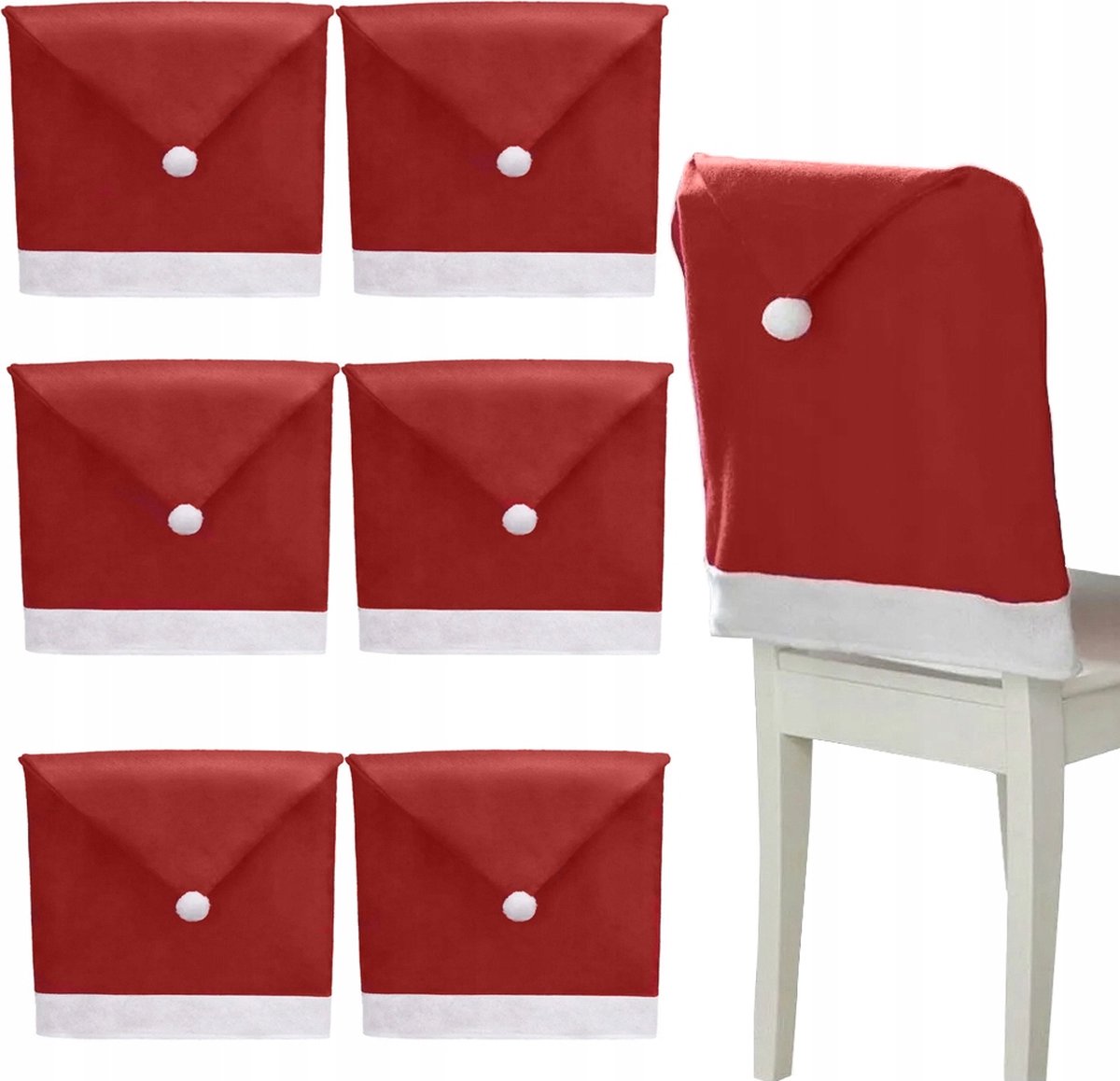 Kerstman Hoed Stoelhoezen Kerst (set van 6 stuks) Rood