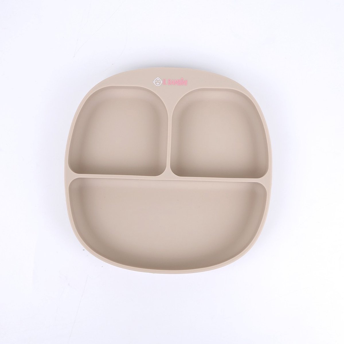 Goedkoopste IL BAMBINI - Kinderbord - Baby bord - Kinderservies - vakkenbord - Beige - Siliconen BPA vrij - Onbreekbaar - 17 x 17 cm
