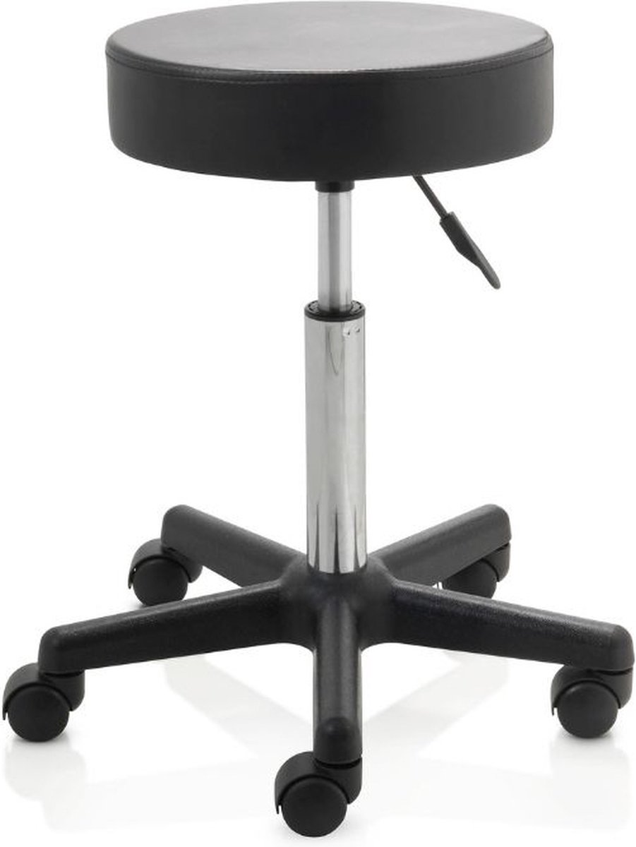 ZenGrowth ergonomische tabouret met middelhoge gasveer zwart - Kapperskruk op zachte wielen - Tabouret - In hoogte verstelbaar