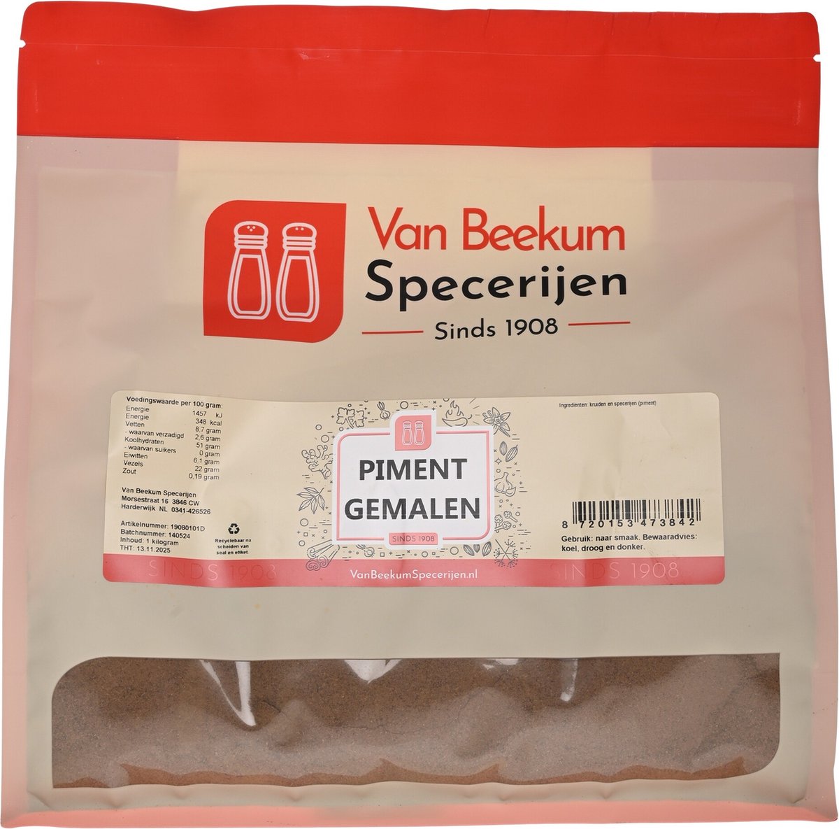 Goedkoopste Van Beekum Specerijen - Piment Gemalen - 1 kilo (hersluitbare stazak