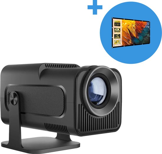 Proun Mini Beamer - met Projectiescherm 120 inch (266 cm) - 4K Beeldkwaliteit - Android 11.0 - Projector Scherm - WIFI 6 & Bluetooth 5.2 - 800 ANSI Lumen- FULL HD - Home Cinema - Beamerscherm