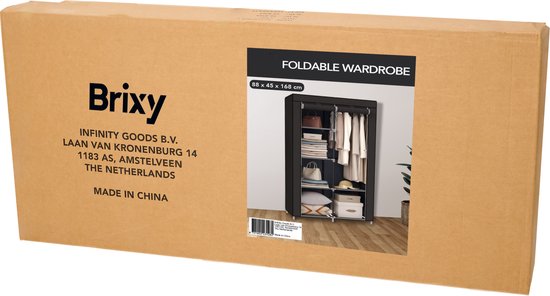 Brixy Kledingkast - Garderobekast - Kleerkast - Opvouwbaar - Stoffen Vouwkast - Campingkast - 88 x 45 x 168 cm - Zwart