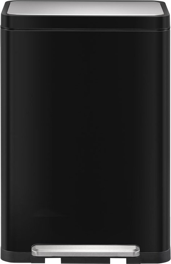 EKO - X-Cube pedaalemmer 45 liter - Steel Stainless steel Polypropylene - zwart glanzend, mat RVS - Prullenbak