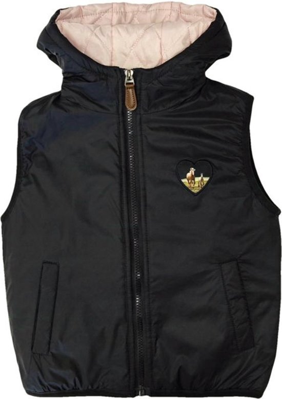 Bodywarmer kind met paarden horses veulen zwart capuchon maat 98/104 vest full color print Heel mooi!