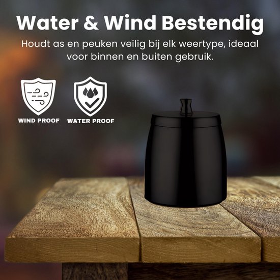 Boncy® Premium Asbak met Deksel - Zwart RVS - Asbakken voor Buiten en Binnen - Asbak Auto - Terras Grote Stormasbak Weersbestendig