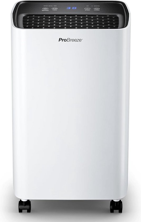 Pro Breeze 12L/dag Luchtontvochtiger – D-27 – Vochtigheidsweergave, 3 Standen, 2L Tank en Timer – Verwijderd Schimmel, Damp en Vocht - Dehumidifier voor Thuis, Garage en Kelder
