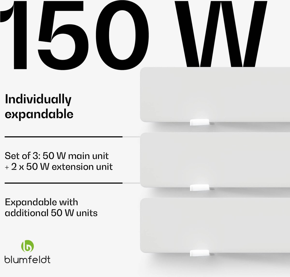 Blumfeldt Infrarood Wandverwarming – 50 W, Keramische Behuizing, IP24, Set van 3, Flexibel & Vast, Energiezuinig, Voor Binnen, Droogt Muren en Verf, Wit