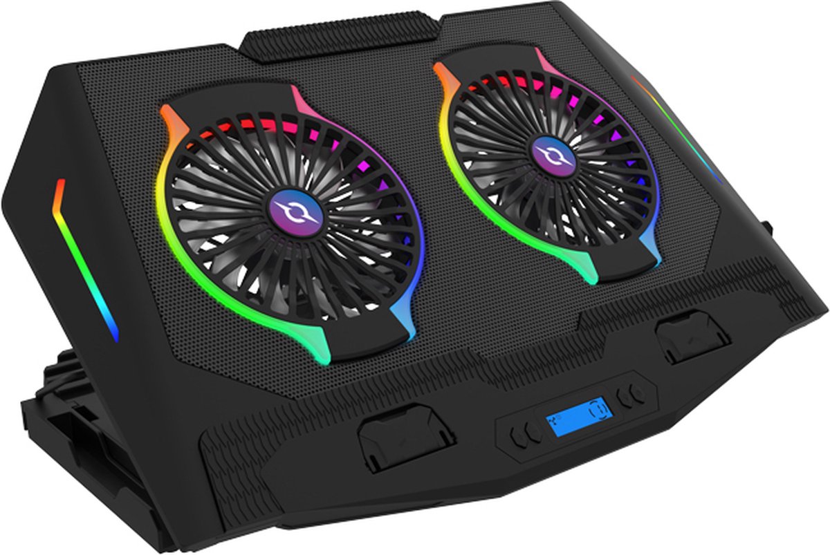 AQIRYS - Pluto - Gaming Laptop Cooler - Koeler - RGB - 2 Fans - Verstelbaar - Mobiel standaard - LCD Display - Tot 17"