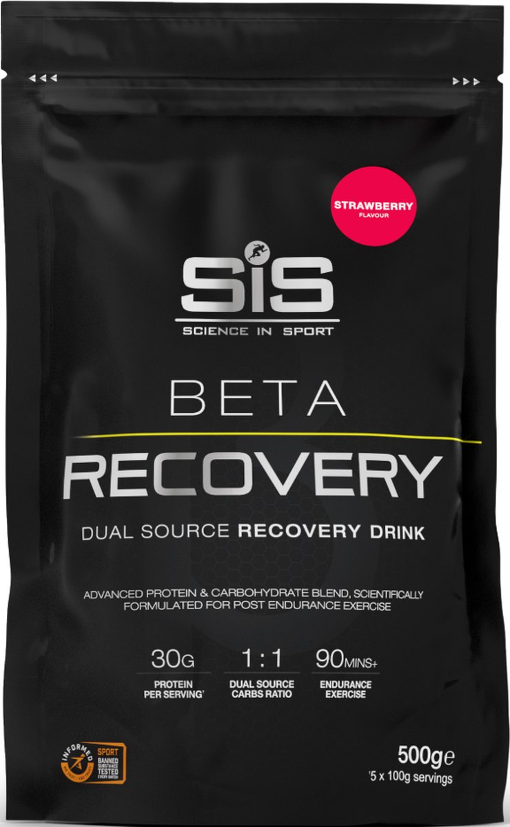 Goedkoopste SIS - BETA Recovery drink poeder - post workout proteïne poeder - 1 1 Dual-source carbohydrate - strawberry - 500g (5 servings