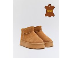Dames Uggies - Pantoffels, Boots - Camel - Leer - Maat 39 -