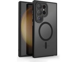 Casemania Hoesje Geschikt voor Samsung Galaxy S22 Ultra - Zwart - Matte Armor Back Cover - Geschikt voor MagSafe
