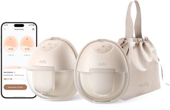 eufy Baby S1 Draagbare Borstkolf – Breast Pump – Verwarmingstechnologie – App-bediening – Slim Ritme – Zuigkracht van Ziekenhuiskwaliteit – Discreet, Lekvrij en Ultra-stil