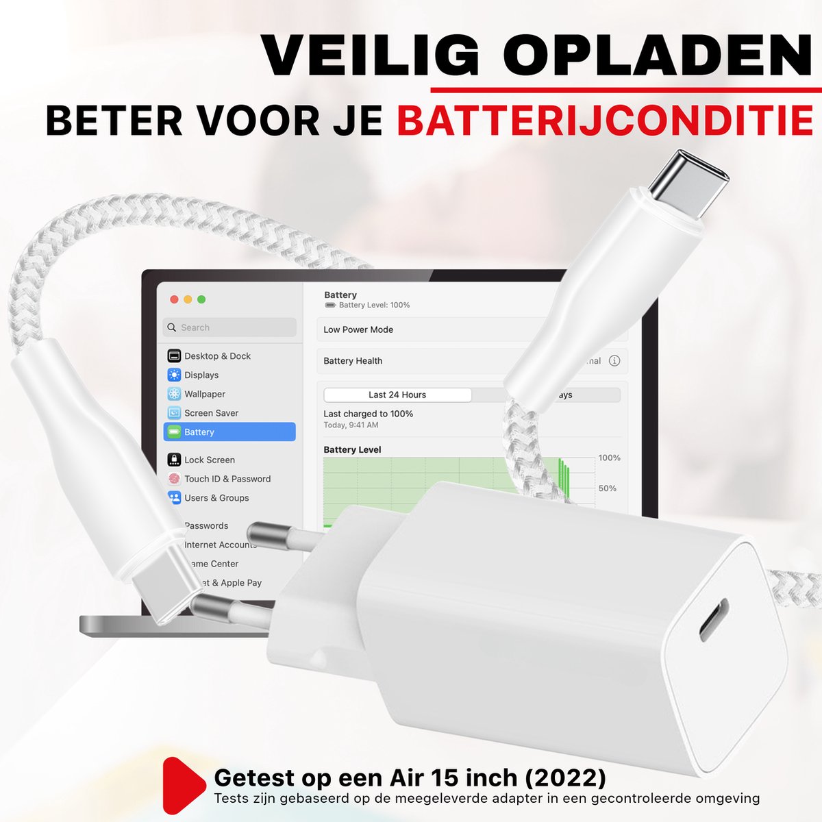 Snellader 65W met 3m USB-C kabel - Snelle oplader voor laptop, telefoon, tablet, iPhone, Samsung, MacBook - Afbeelding 5