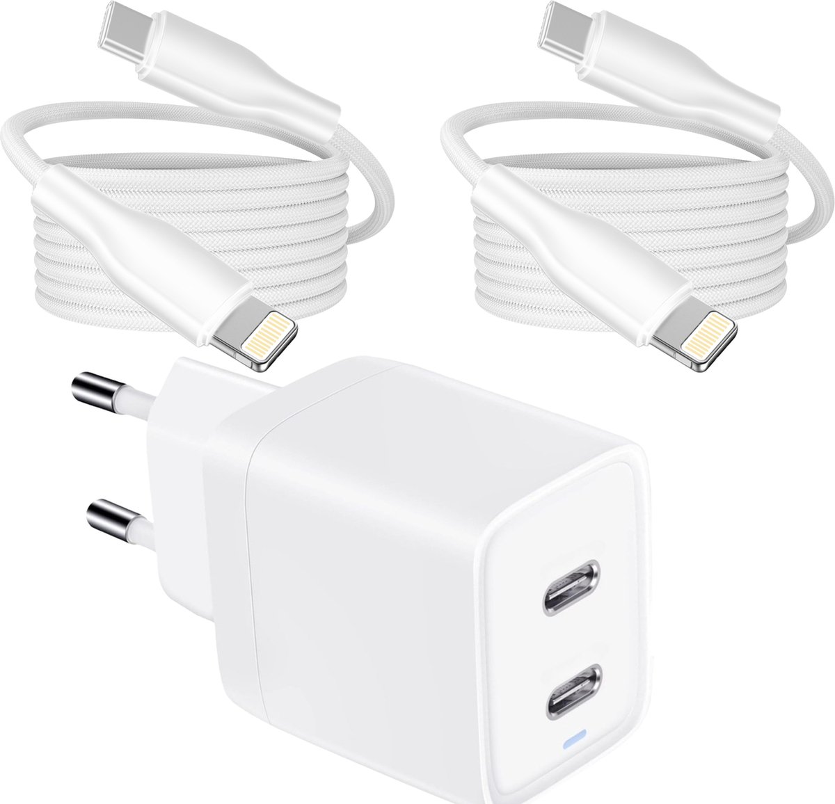 Oplaadsetje geschikt voor iPhone - Oplader met 3 meter lange usb-c Kabels - Snellader