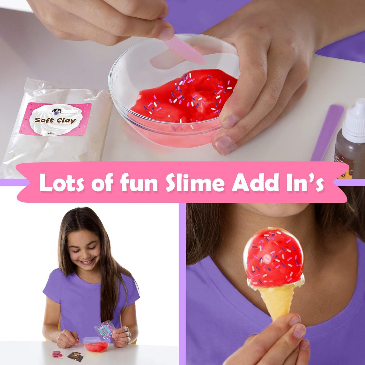 Original Stationery Mini-eenhoorn-slijm complete set voor meisjes – alles in een doos – maak pluizig eenhoorn-slijm, met kleuren, glitter, slijm voor meisjes
