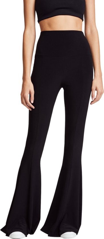 Nuofengkudu dameswijd uitlopende broek met klokslagbodems effen zachte stretch wijde pijpen loungewear yogabroek, Zwart, XL extra lang