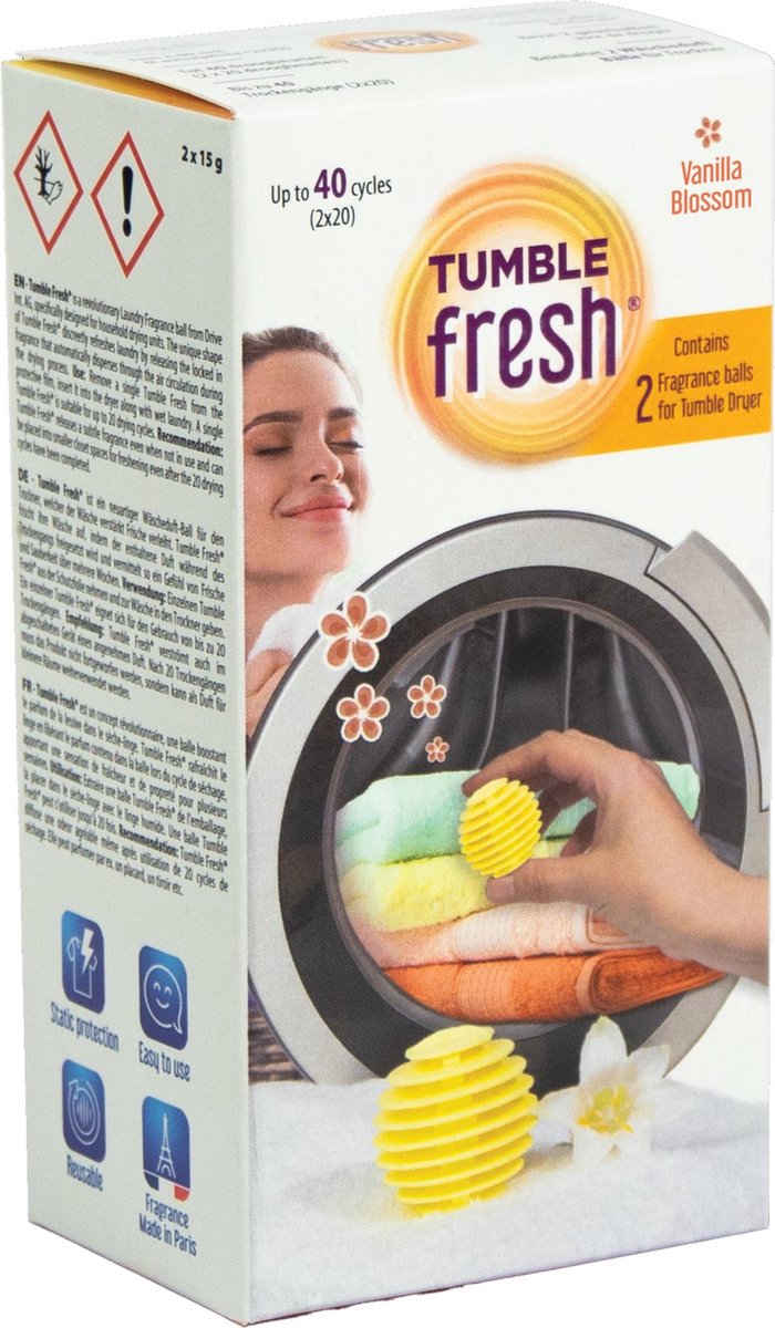 Goedkoopste Tumble Fresh - Vanilla Blossom - textiel verfrisser - 2x20 droog rondes - was verfrisser - drogerballen