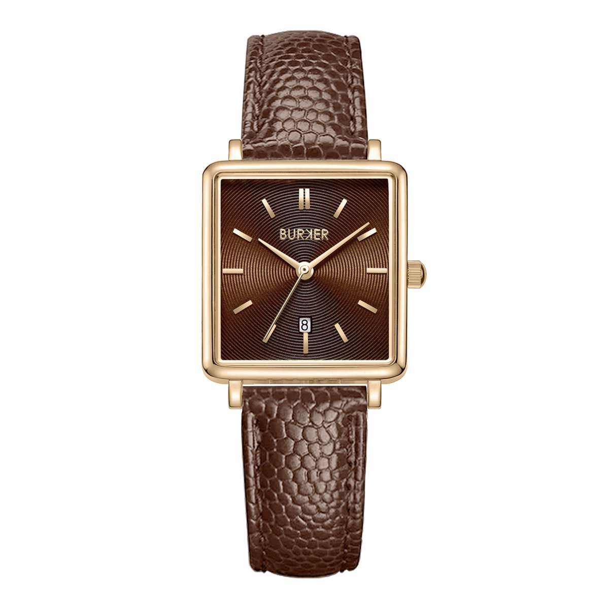 BURKER Daisy Horloge Dames - Vierkant - Goud Bruin - Bruin - Leren Band - 28mm
