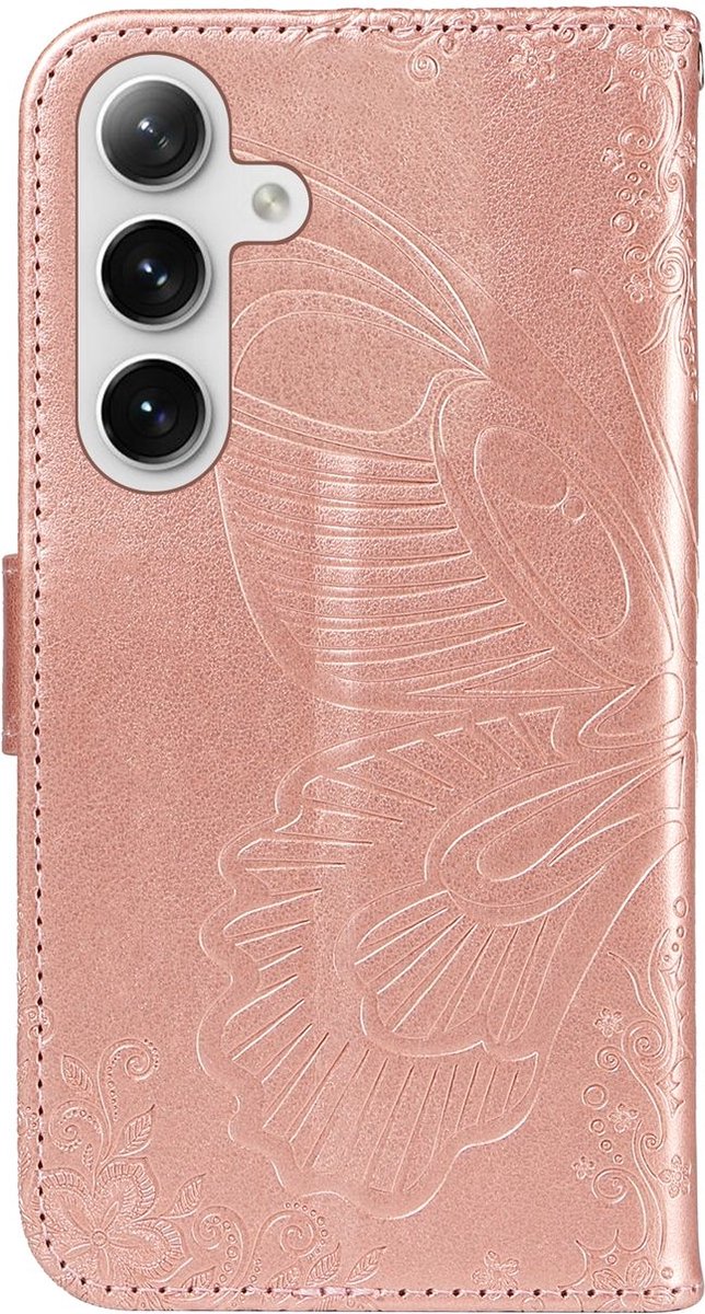 Mobigear Telefoonhoesje geschikt voor Samsung Galaxy S25 Plus Hoesje | Mobigear Butterfly Bookcase Portemonnee | Pasjeshouder voor 2 Pasjes | Telefoonhoesje voor Pinpas / OV Kaart / Rijbewijs - Roségoud