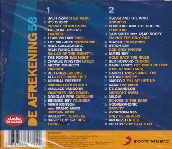 CD-hoes met de titel 'DE AFREKENING 58' en een tracklist.