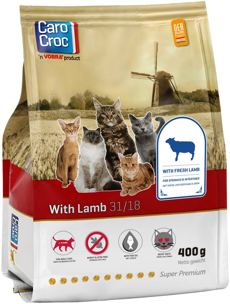CaroCroc Carocroc With Lamb - Gevogelte/Granen/Lam - Kattenvoer - 400 g