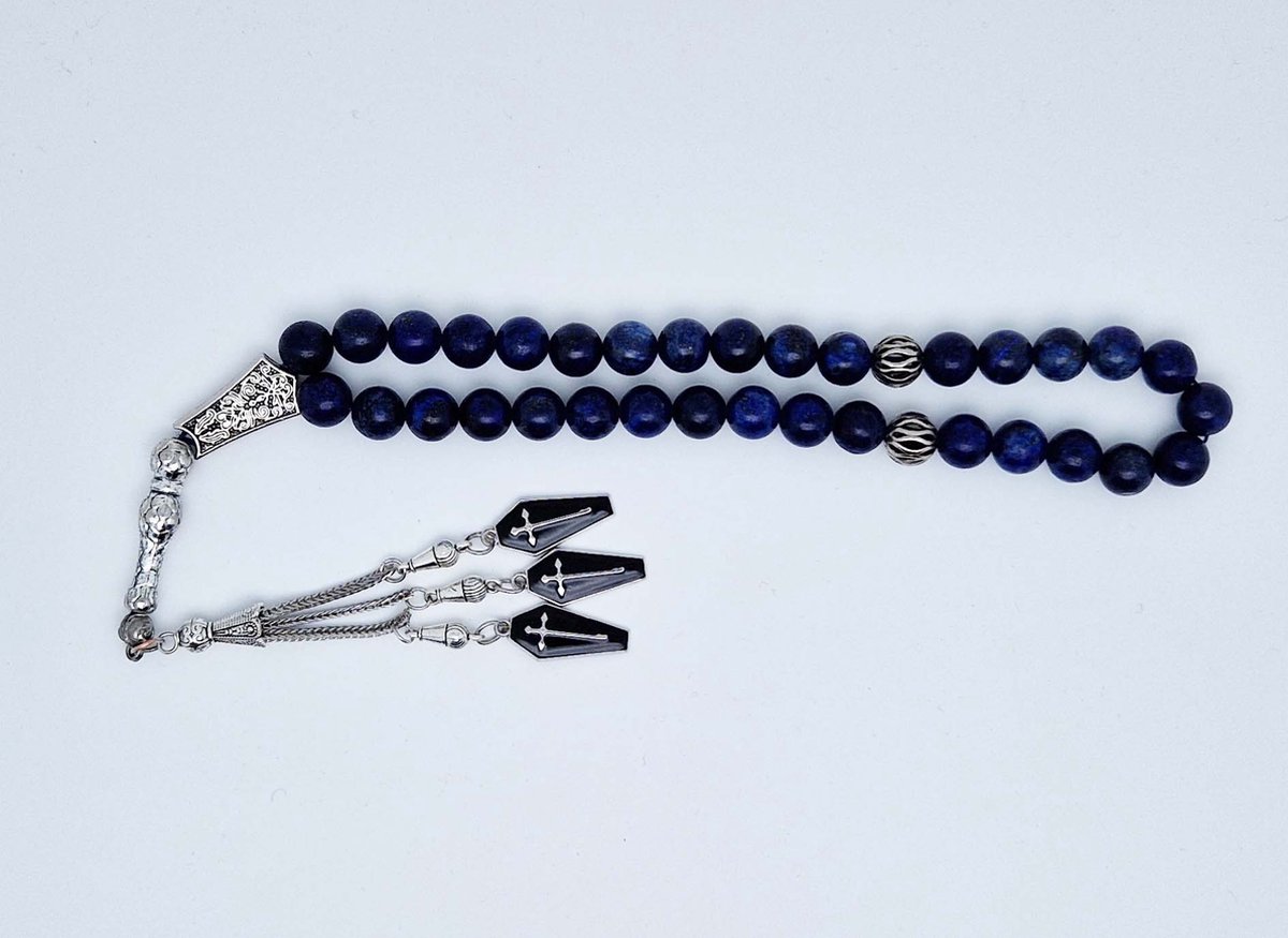 Handgemaakte tesbih "tasbih" natuursteen "Azuur" - Aantal kralen 33 - Diameter kralen 10 MM - met metaal tassel "model 4" - Een mooi cadeau-idee
