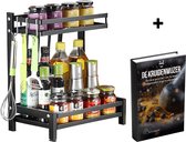 Kitch&Life Étagère à épices de Luxe en acier inoxydable - Étagère de salle de bain - Étagère de rangement - Étagère de cuisine - Étagère à épices sur pied - Organisateur de Cuisine - 2 couches - Zwart