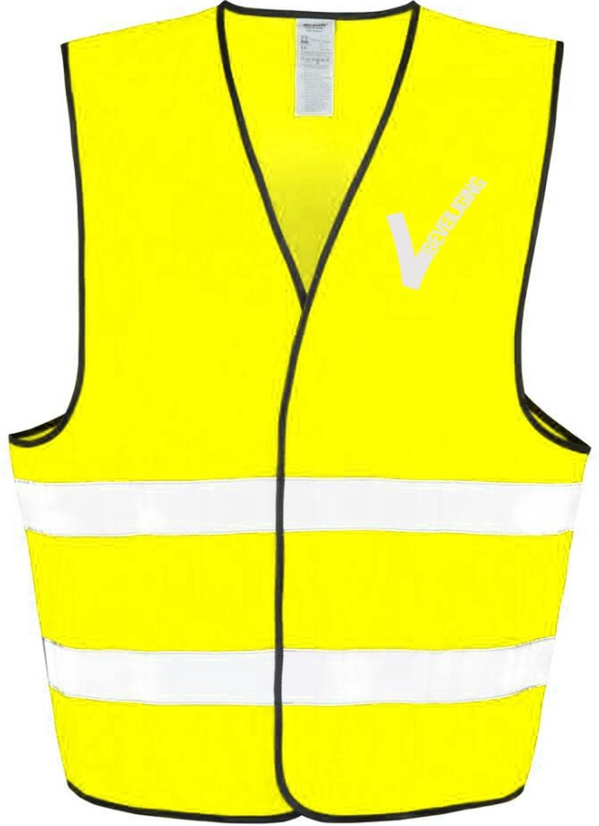 Veiligheidsvest "BEVEILIGING" – Maat L – Yellow, Reflecterend - Reflecterend Vest met Bedrukking Voor- en Achterzijde – Verkrijgbaar in Geel en Oranje, Voor Veiligheidsprofessionals - Veiligheidshesje voor Volwassenen – Veiligheidsvest - Gele Hesjes