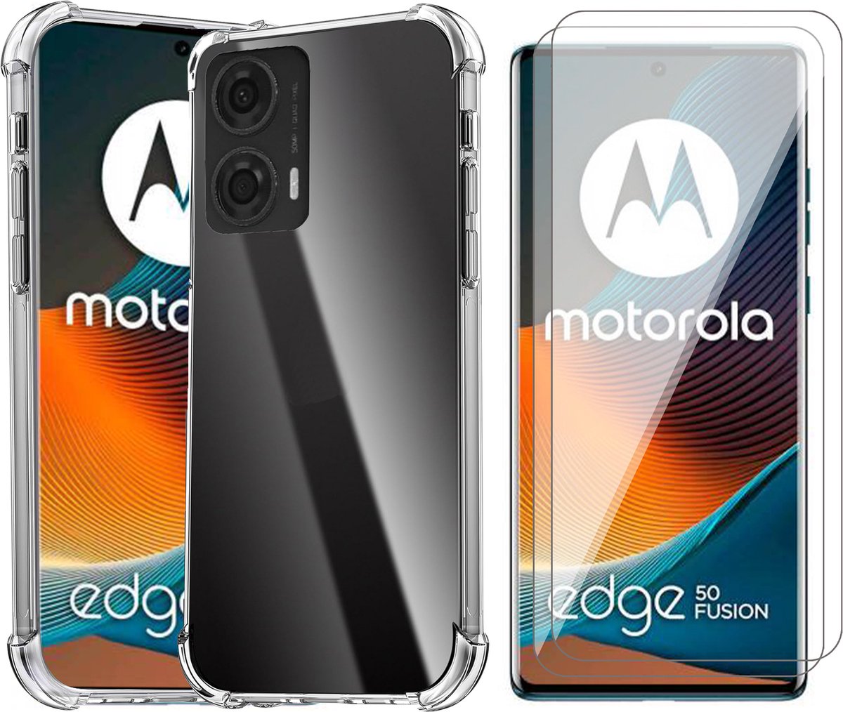 Hoesje geschikt voor Motorola Edge 50 Fusion - 2x Screenprotector Glas - Shockproof Transparant