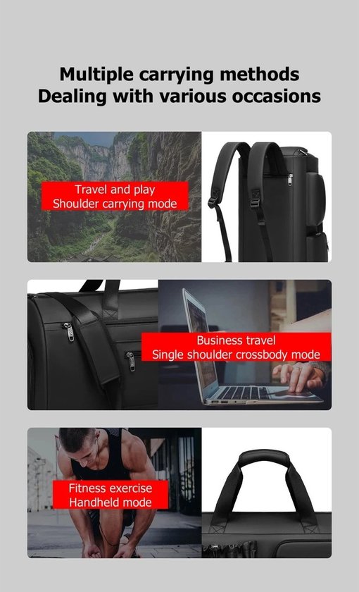 Sac de voyage étanche Botec de haute qualité - sac de sport - sac à dos étanche - avec compartiments séparateurs - en polyester résistant - capacité jusqu'à 55 L