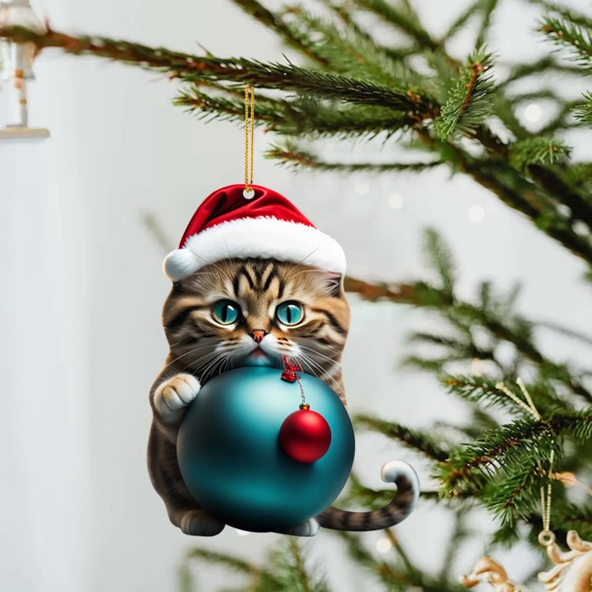 Boules De Noël En Forme De Chat 3D - Ornements Décoratifs En PP, Environ 9x9cm, Pour Sapin Et Décoration Intérieure - 10