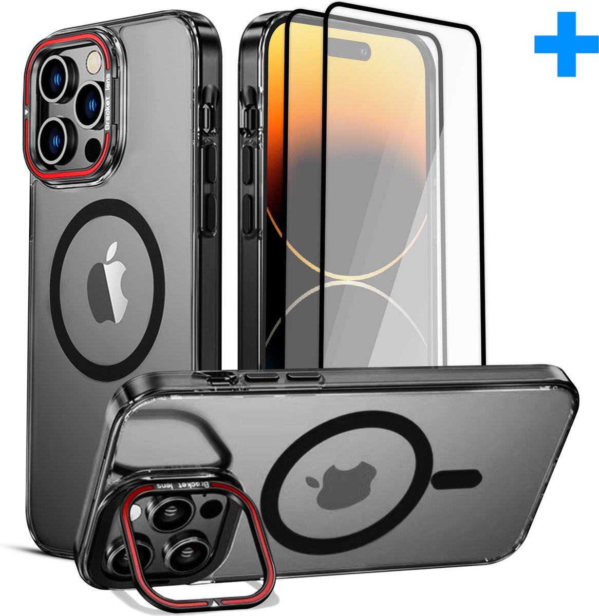 Hoesje geschikt voor iPhone 14 Pro Hoesje - Met 2 Screenprotectors – MagSafe Case – Met standaard