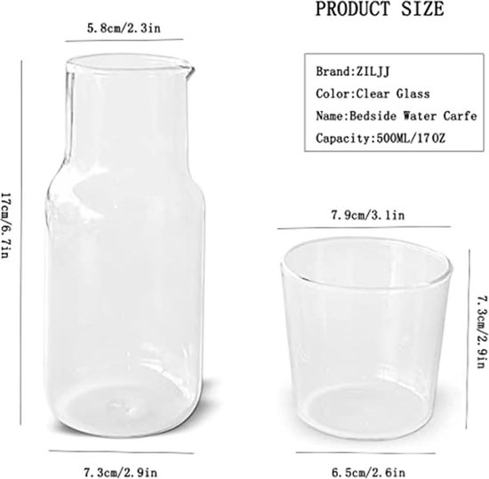 Lily's Home Vintage stijl nachtkastje nacht water karaf met tumbler glas, gebruik in slaapkamer badkamer of keuken, gebruik beker als deksel, 16 oz