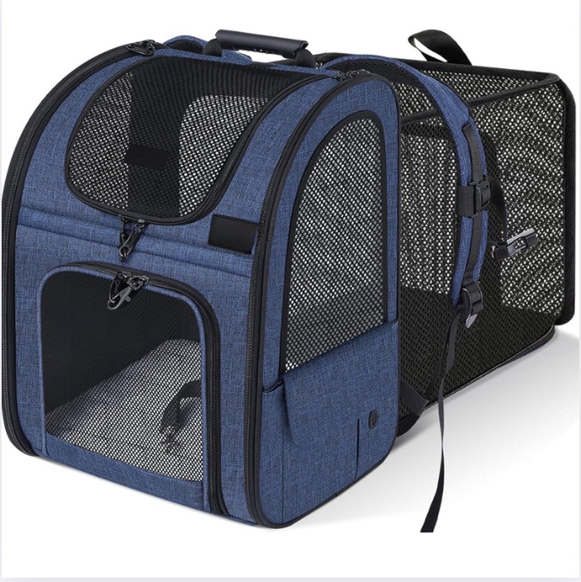 Reistas voor katten en honden, uitschuifbaar, opvouwbaar, maximale belasting 8 kg, trein, auto, restaurant, vliegtuig, grijs (blauw, gaasvenster).