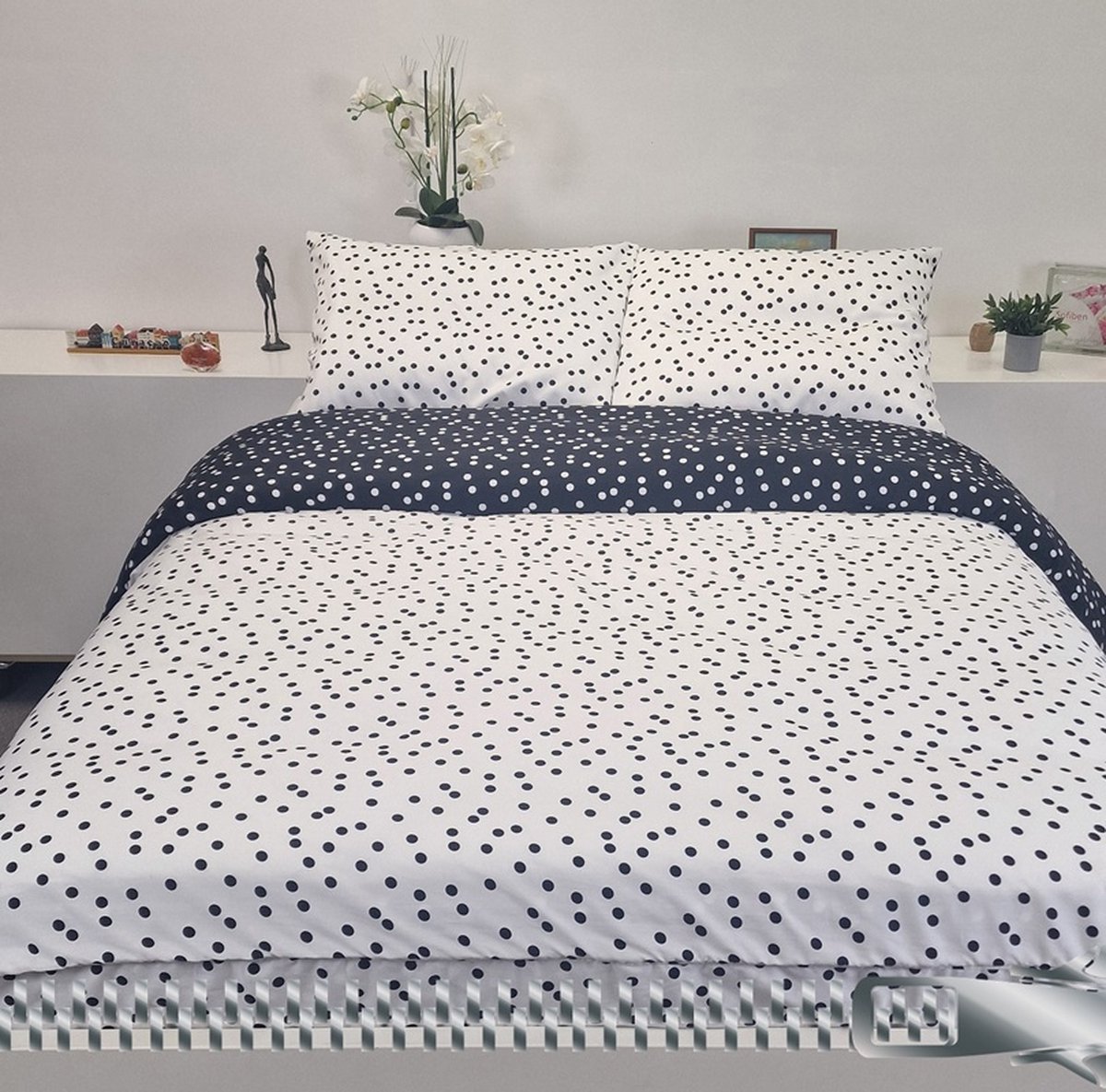 Sofiben -Celestelijn – Dots - dekbedovertrek met een doorlopende rits over 3 zijden - afm. 200x200