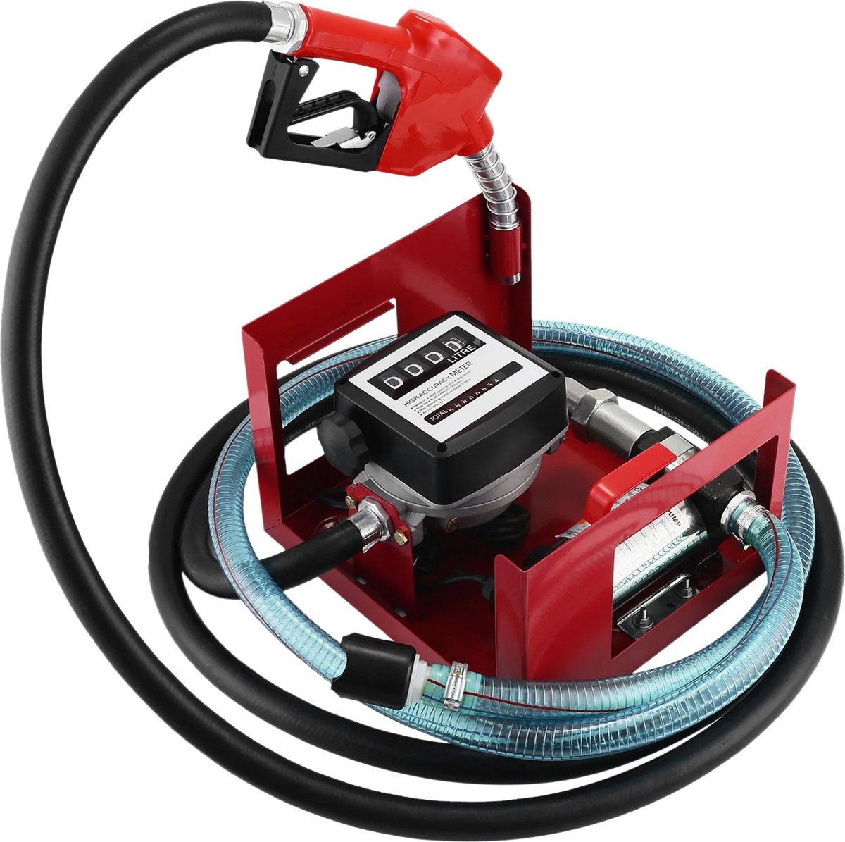 Dieselpomp - Verwarmingsoliepomp - Diesel- en brandstoftransfertpomp - 220V - 155W - 40L - 2800RPM - Olieaanzuigpomp - Zelfaanzuigend - Tellerautomatische pomp - Rood