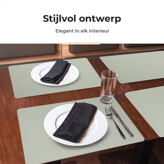 Napperons de table aspect cuir Castagnola - Set de table antidérapant en similicuir - Sous-couche hydrofuge - Dessous de verre - Napperons en plastique - 6 pièces - 45 x 30 cm - Vert clair