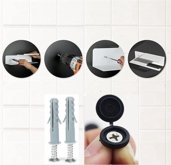 Nestly - Rolhouder voor Papierhanddoeken - Servethouder Badkamer Organizer - Dubbel Schap Toiletpapierhouder - 2mm RVS Staal - Wit