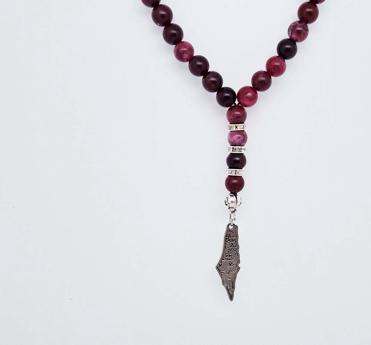 Handgemaakte Natuurstenen Autohanger "Lepidolite "- Met metalen hanger "Palestina" - 8 mm diameter van de korrel- Mooie accessoire en decoratie voor de auto