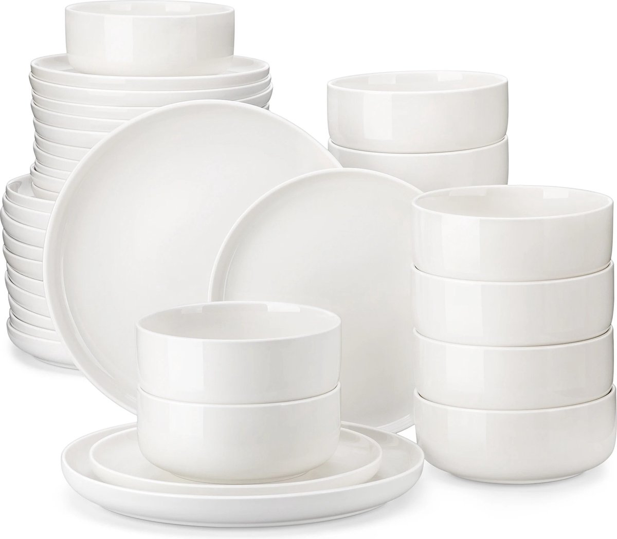 Serviesset - 12 Persoons Servies - Keramiek - Diner- en Dessertborden en Kommen - 36-delige Set - Wit