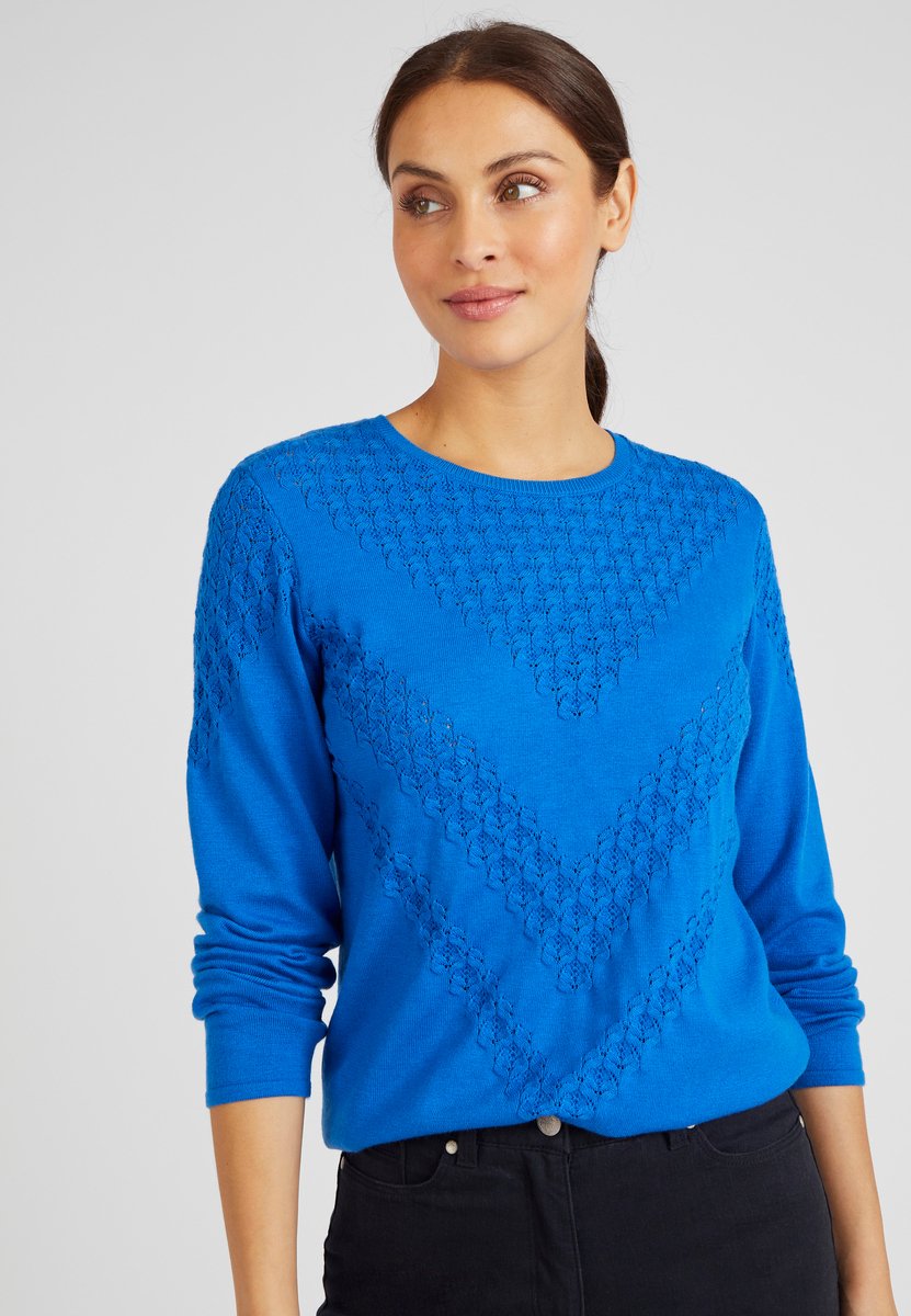 Damart - Trui met siersteek Thermolactyl - Dames - Blauw - XL