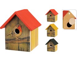Vogelhuis met vogel 21x18x16cm - 3 kleuren