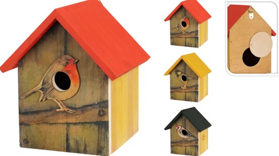 Vogelhuis met vogel 21x18x16cm - 3 kleuren