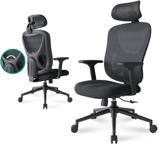 Eucladoceros M75 Ergonomic Office Chair with 3D Lumbar Support and Adjustable Headrest, High Back Office Chair, 3D Armrest and Adjustable Backrest Swivel Office Chair Black