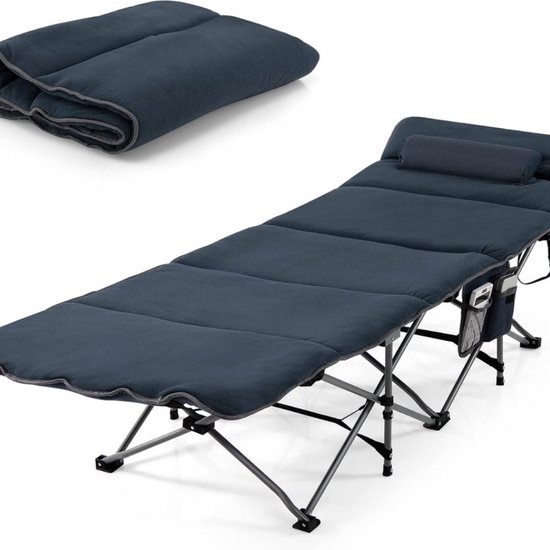 Lit De Camp Pliant XXL Avec Matelas - Pour Camping, Jardin, Dépannage - Gris